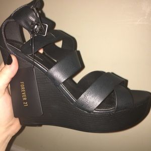 Forever 21 Black Wedges BRAND NEW